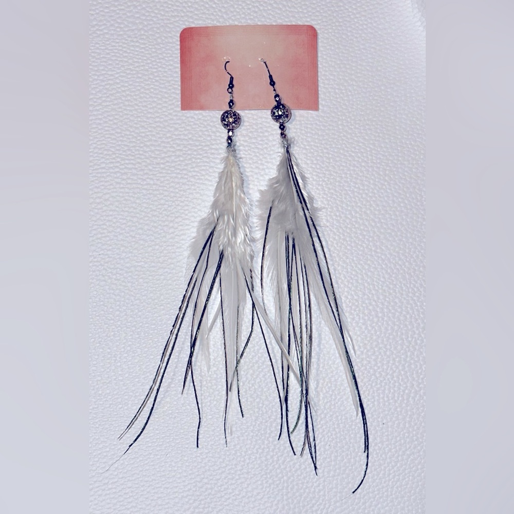 Authentic peacock and rooster tail feathered earrings